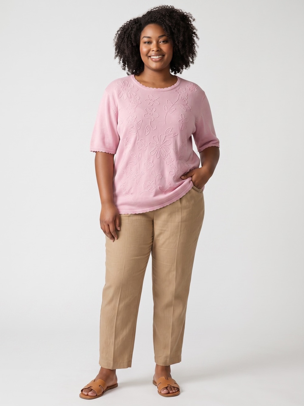 Alfred Dunner Pink Beaded Sweater
